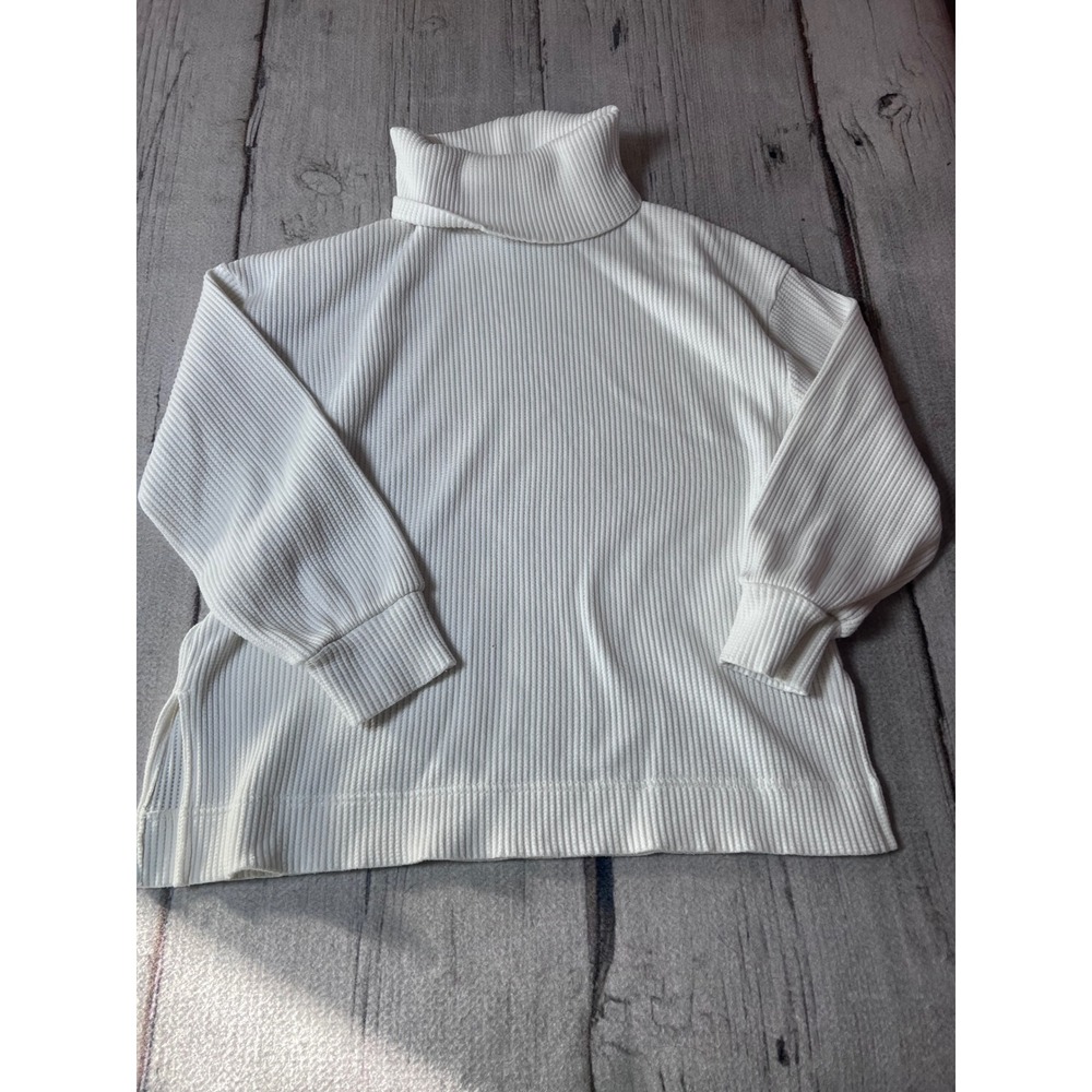 GAP Womens White Ribbed Turtleneck Sweater Relaxed‎ Fit Side Slit Medium